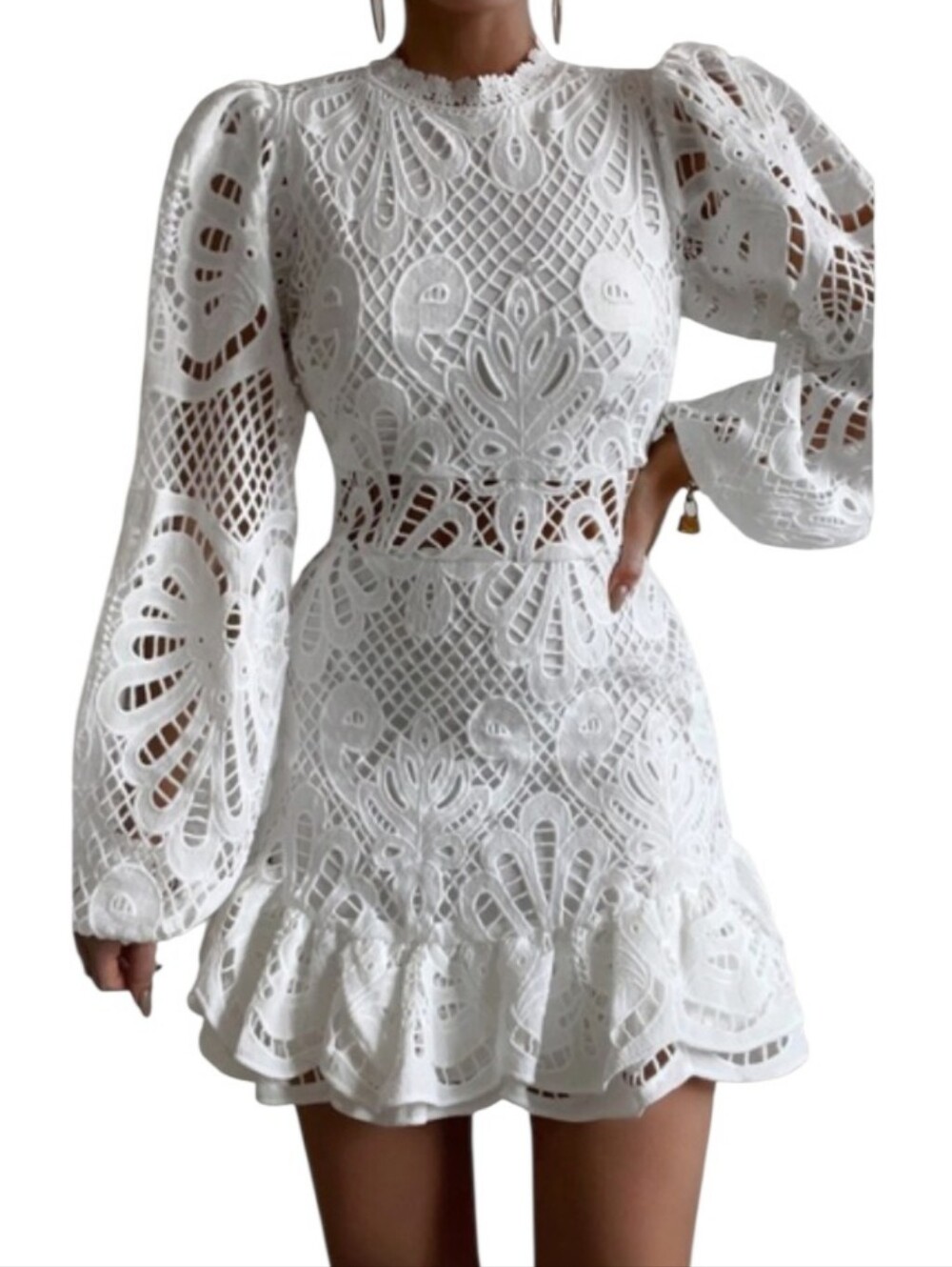 Nwt Show Po White Lace Longsleeve  Mini Dress